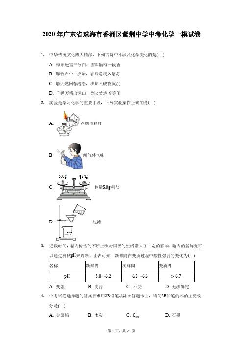 2020年广东省珠海市香洲区紫荆中学中考化学一模试卷(附答案详解)