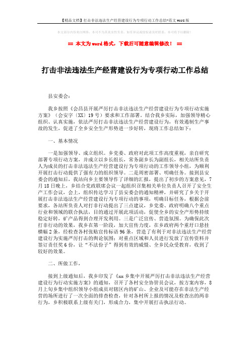 【精品文档】打击非法违法生产经营建设行为专项行动工作总结-范文word版 (2页)