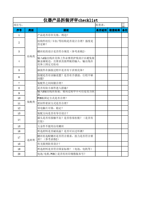 电子产品拆机检查checklist