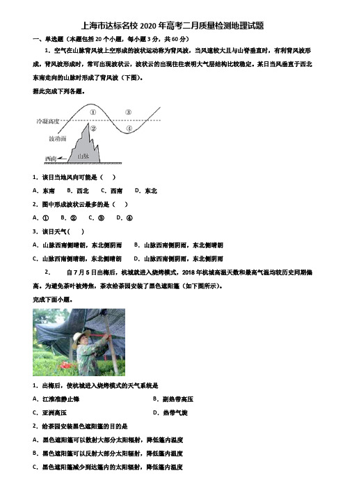 上海市达标名校2020年高考二月质量检测地理试题含解析