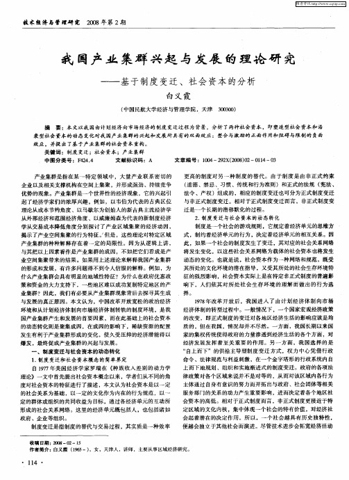 我国产业集群兴起与发展的理论研究——基于制度变迁、社会资本的分析