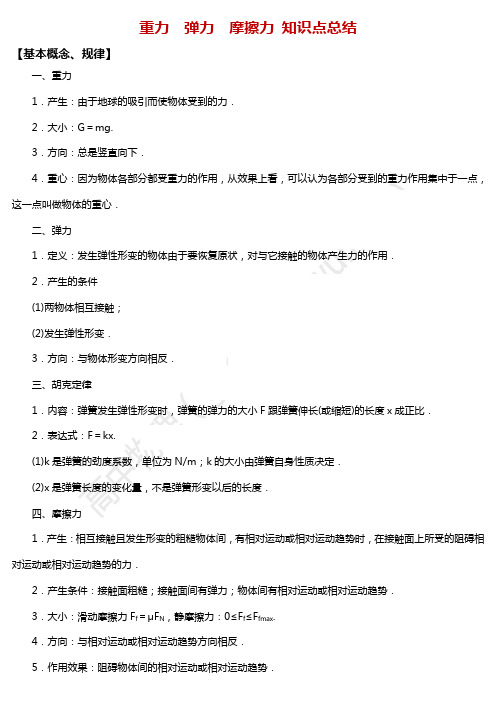 高中物理第一节 重力、弹力、摩擦力 知识总结 高考真题25练