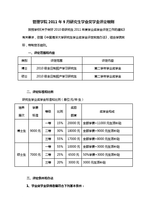 中国海洋大学研究生评奖细则范文