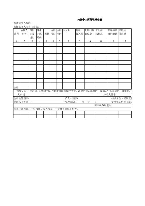 个人所得税申报表模板