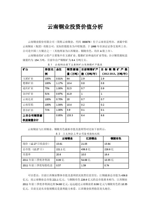 云南铜业投资价值分析