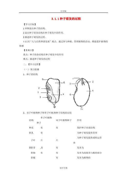 冀少版生物-八年级上册-3.1.1 种子萌发的过程导学案