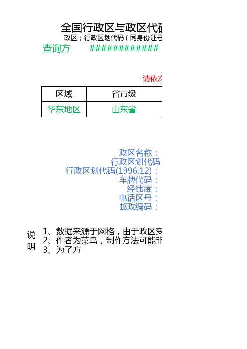 行政代码与政区互查(通过函数、公式实现)