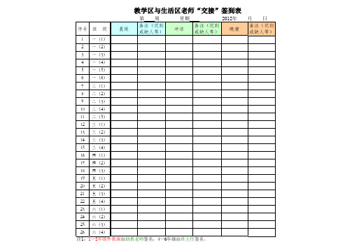 教学区老师四餐交接签到表(最新版表格)