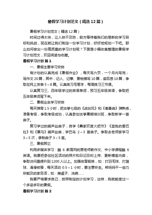 暑假学习计划范文（精选12篇）