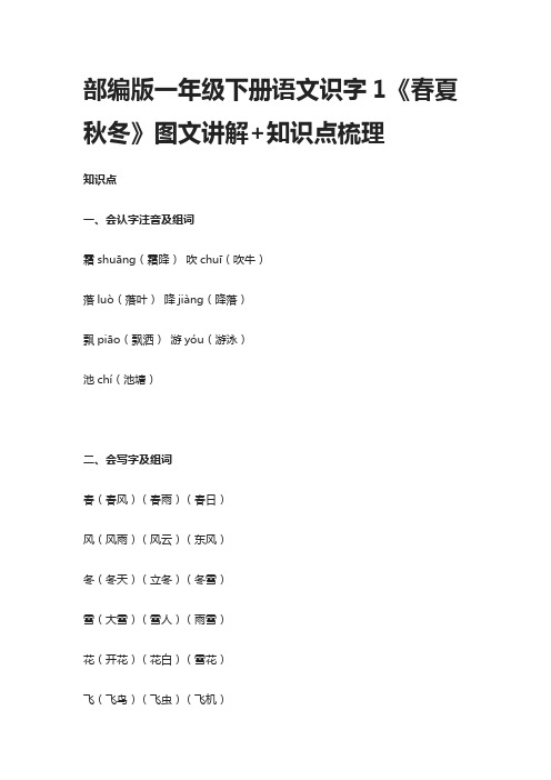 部编版一年级下册语文识字1《春夏秋冬》图文讲解+知识点梳理