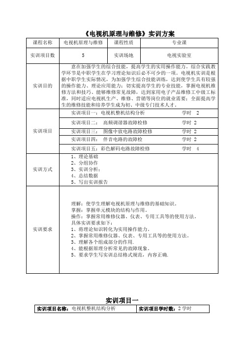 电视机原理与维修实训