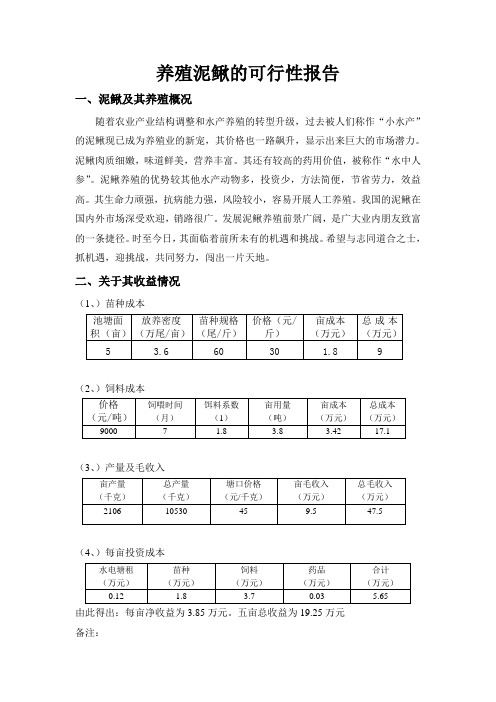 泥鳅养殖可行性报告