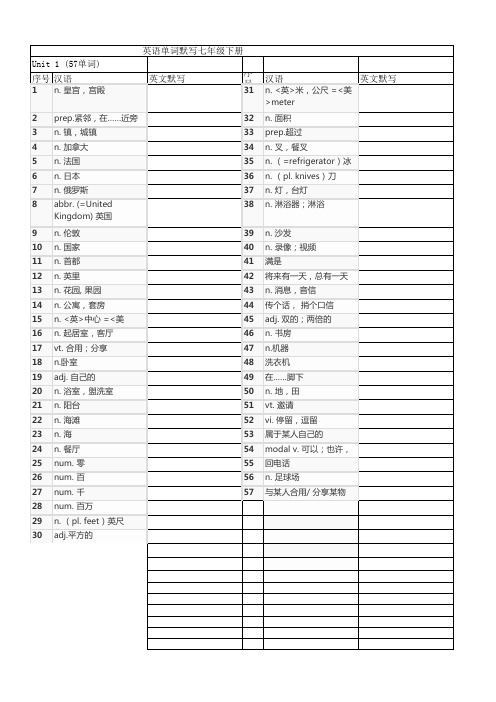 英语单词默写七年级下