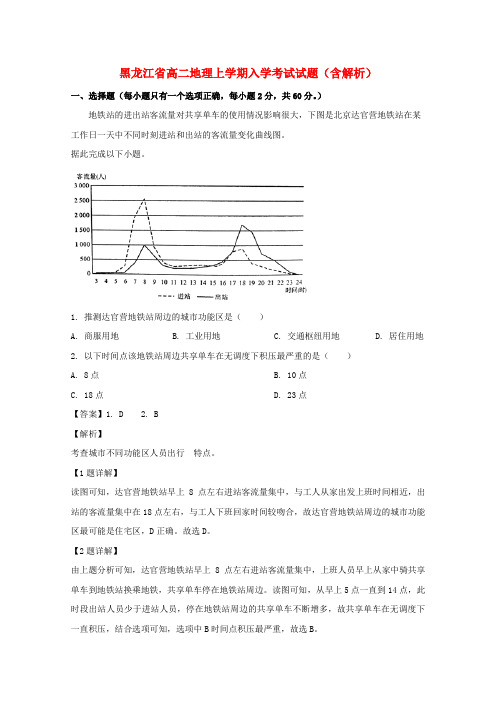 黑龙江省2022-学年高二地理上学期入学考试试题(含解析)