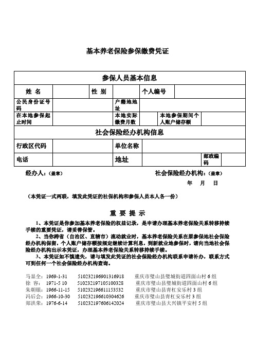 基本养老保险参保缴费凭证