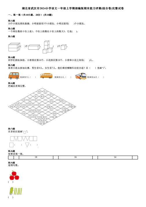 湖北省武汉市2024小学数学一年级上学期部编版期末能力评测(综合卷)完整试卷