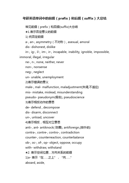 考研英语单词中的前缀（prefix）和后缀（suffix）大总结