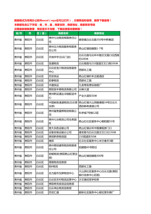 2020新版贵州省贵阳市白云区货运工商企业公司商家名录名单联系电话号码地址大全59家