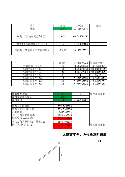 光伏项目阴影遮挡计算表