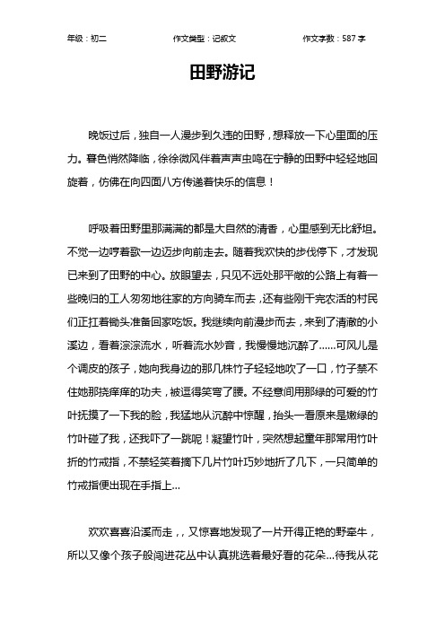 田野游记作文【初中初二600字】