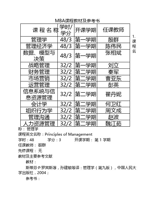 MBA课程教材及参考书