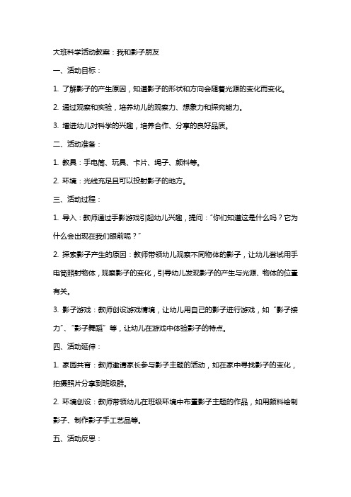 大班科学活动教案：我和影子朋友