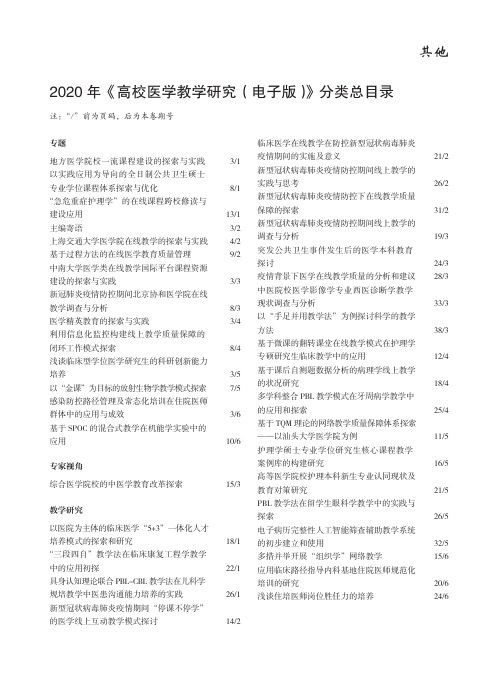 2020年《高校医学教学研究(电子版)》分类总目录