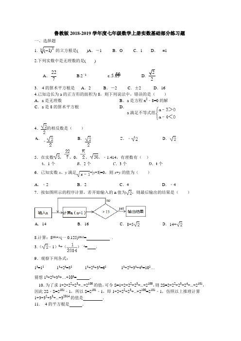 鲁教版2018-2019学年度七年级数学上册实数基础部分练习题