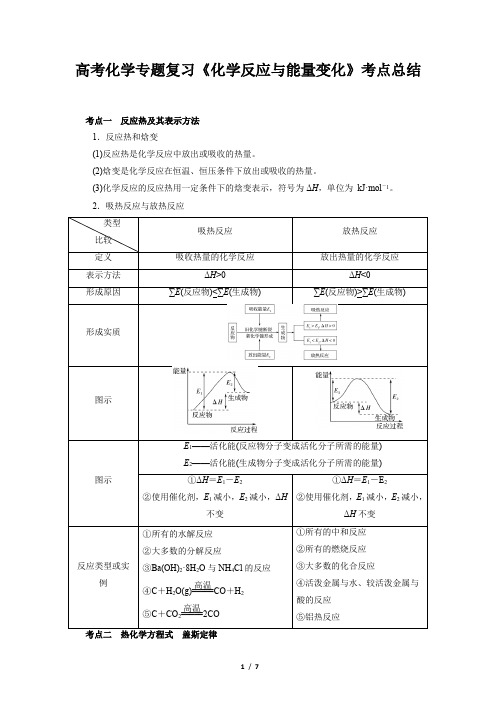 高考化学专题复习《化学反应与能量变化》考点总结