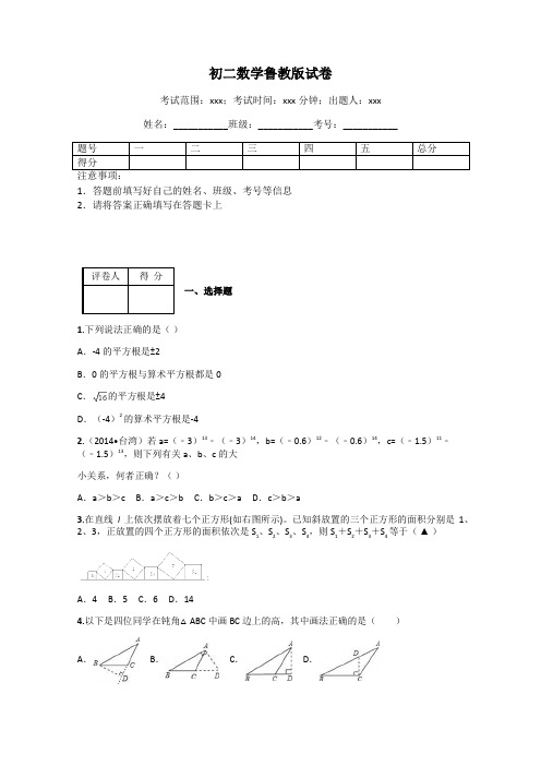 初二数学鲁教版试卷