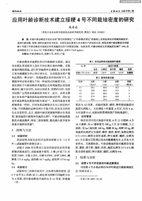 应用叶龄诊断技术建立绥粳4号不同栽培密度的研究