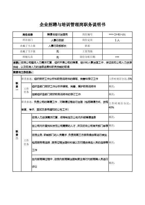 企业招聘与培训管理岗职务说明书