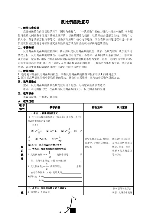 反比例函数复习 教学设计