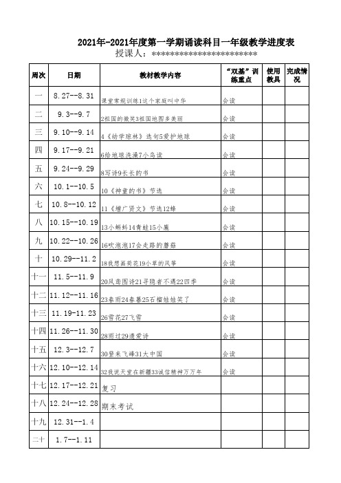 一年级诵读课教学进度表