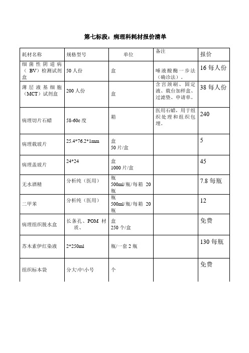 第七标段病理科耗材报价清单