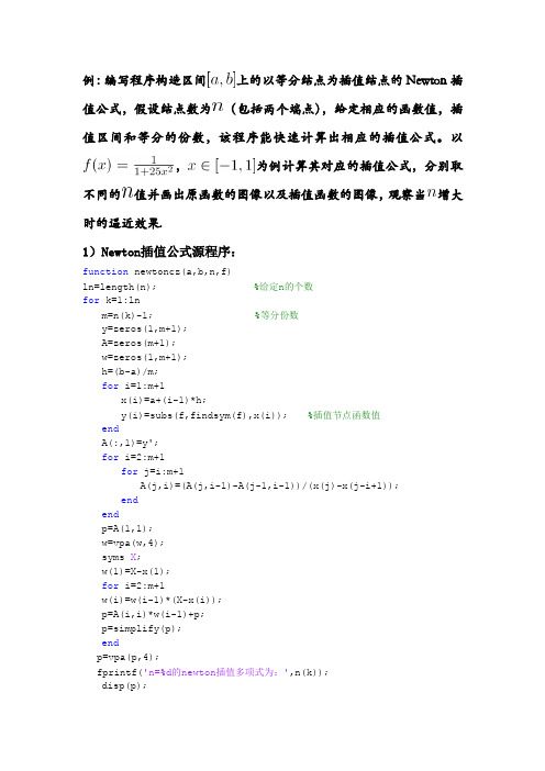 Newton插值(MATLAB)