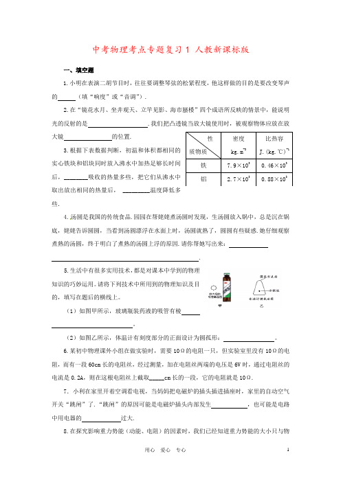 中考物理考点专题复习1 人教新课标版