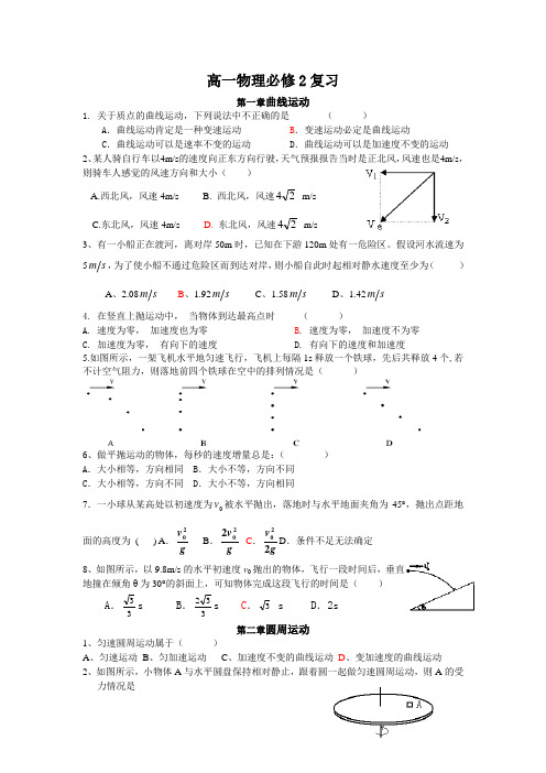 高一物理必修二经典例题带答案