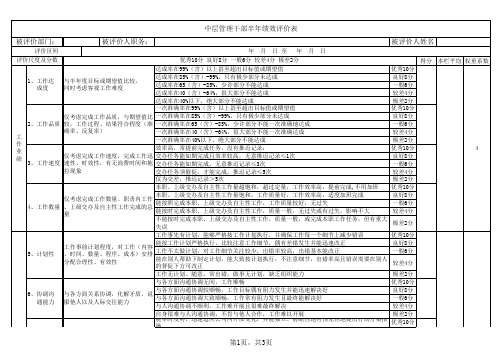 中高层管理人员半年度绩效评价表  