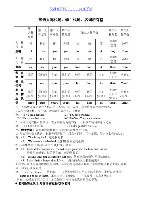 英语人称代词,物主代词,名词所有格