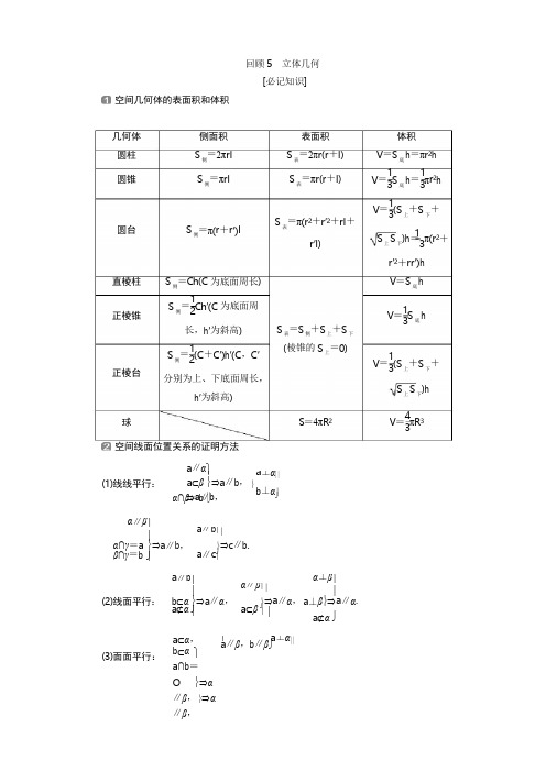 2020届高考数学二轮复习第三部分回顾立体几何学案Word版含解析