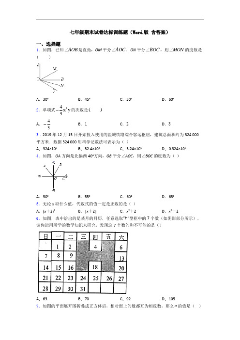 七年级期末试卷达标训练题(Word版 含答案)