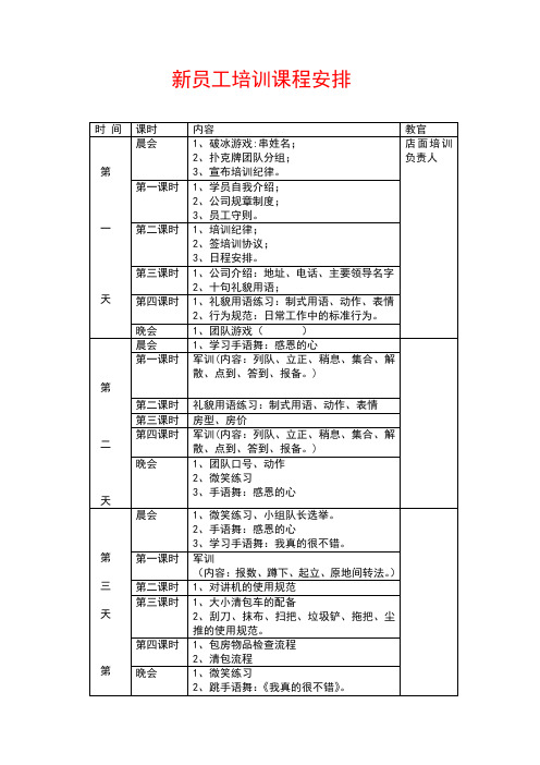 新员工培训课程安排