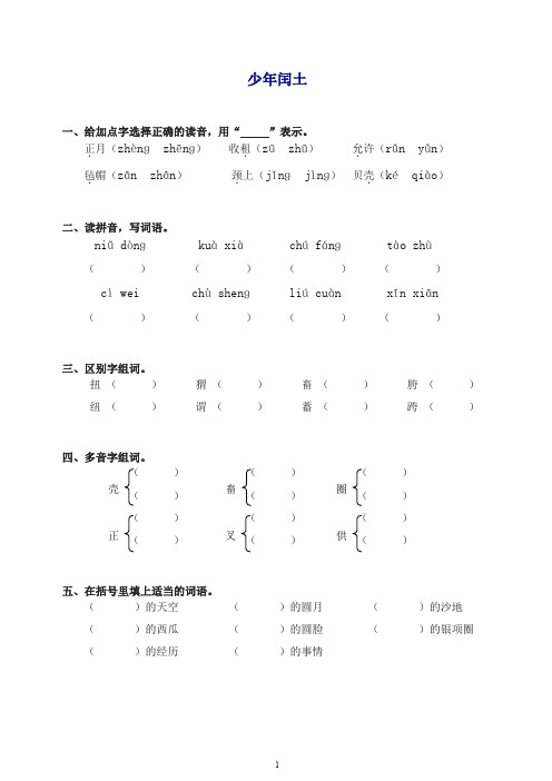 【精校】六年级上册语文同步练习-17少年闰土(有答案) 新统编教材(部编版).doc