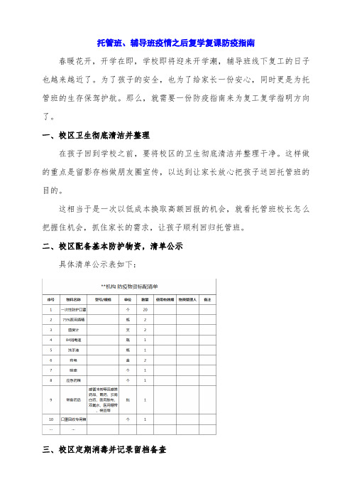 托管班、辅导班疫情之后复学复课防疫指南