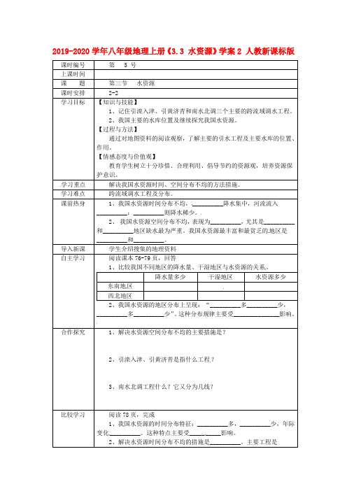 2019-2020学年八年级地理上册《3.3 水资源》学案2 人教新课标版.doc
