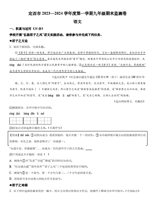 甘肃省定西市2023-2024学年九年级上册期末语文试题(含解析)