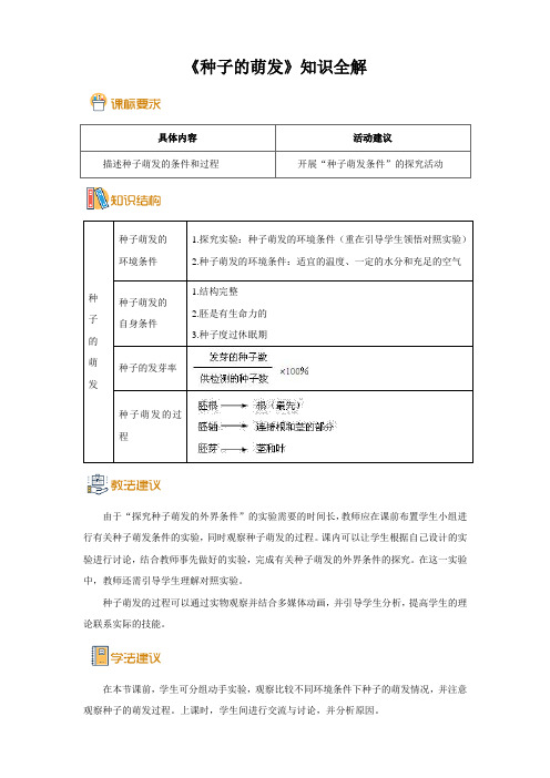 人教版七年级生物上册《种子的萌发》知识全解