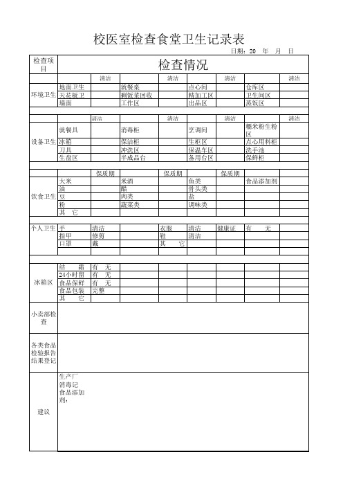 校医室检查食堂卫生记录表Microsoft Office Excel 工作表