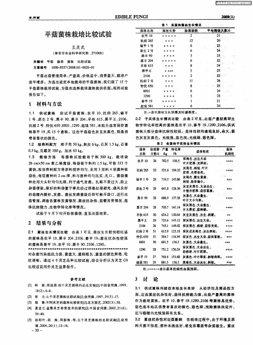 平菇菌株栽培比较试验